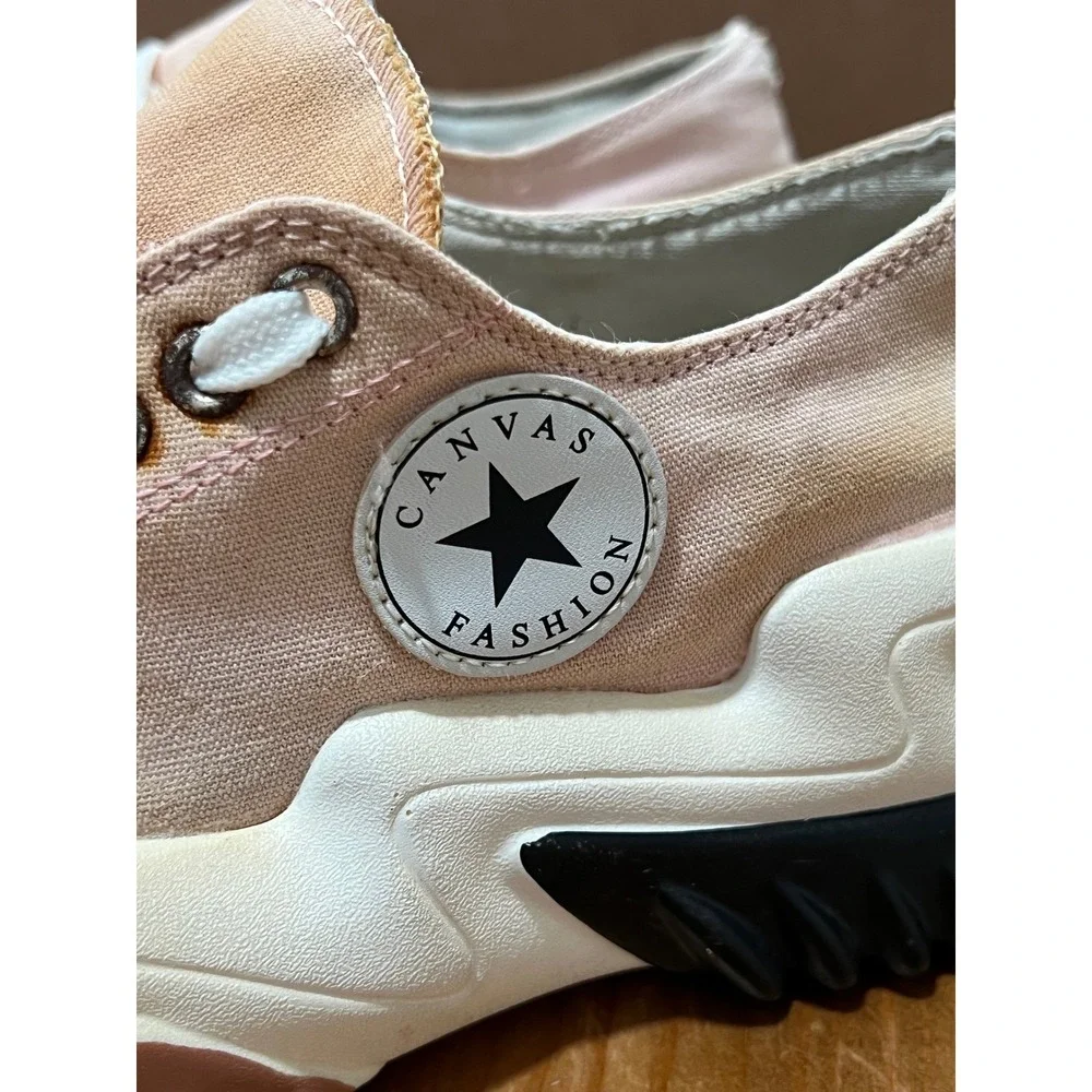 Canvas Fashion Chunky Platform Wavy Lug Sole Sneakers Pink Peach Low Top